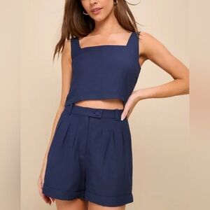 Set for Compliments Navy Blue Tailored High-Waisted Shorts and Top SET